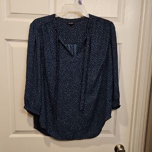 Torrid Teal And Tan Dot V-Neck Blouse